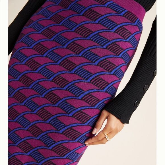 Anthropologie Patterned Sweater Pencil Midi Skirt Size XL NWT - Picture 3 of 11